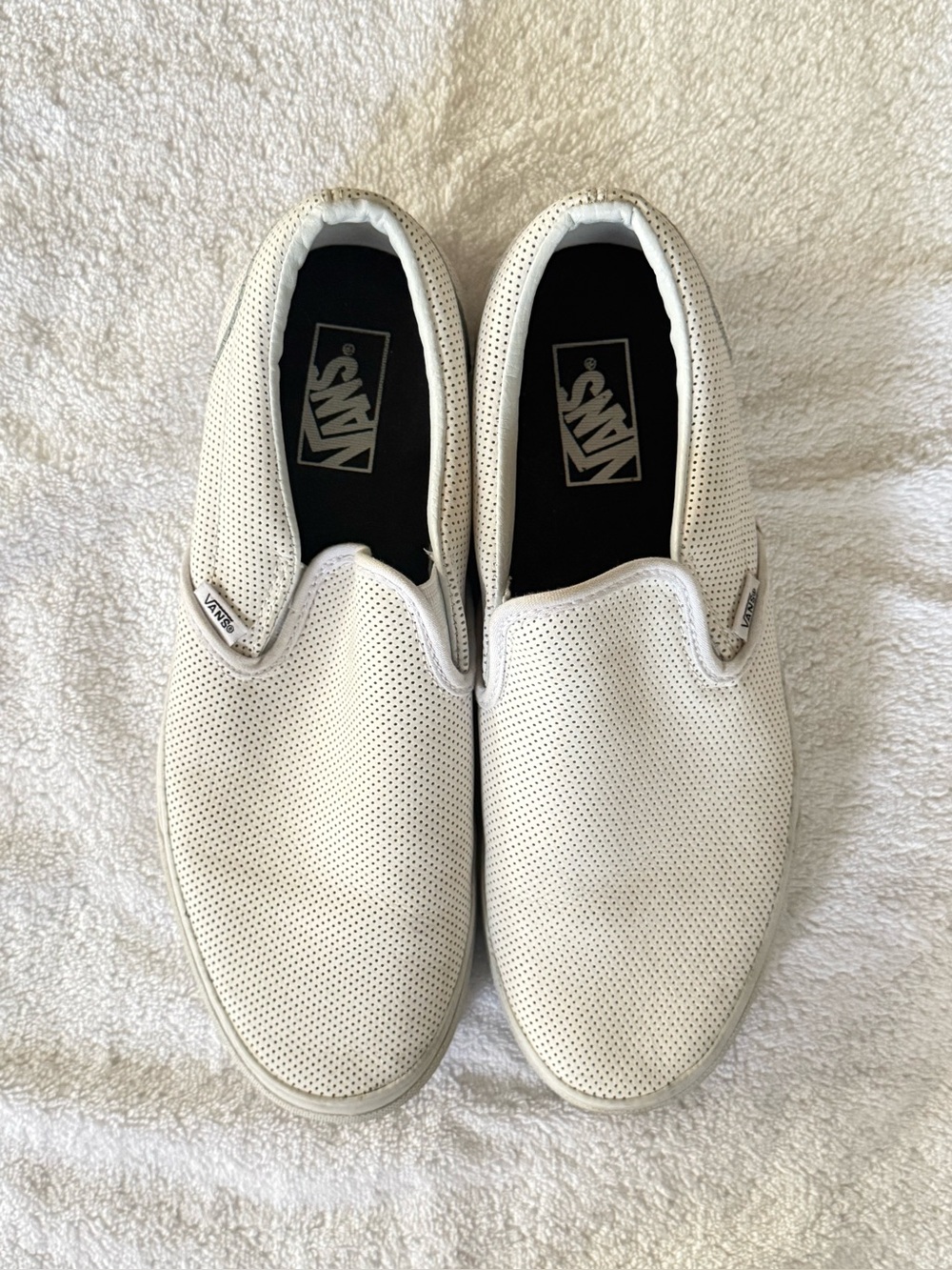 Vans White Perforated Slip-On Loafers